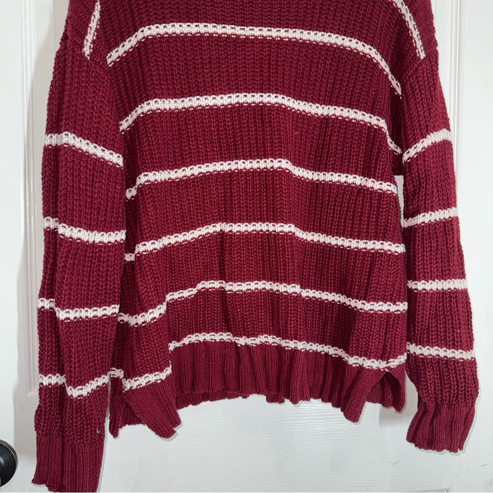 M157 American Eagle Outfitters Dark Red Burgundy Knit Sweater with White Stripes - Picture 9 of 13
